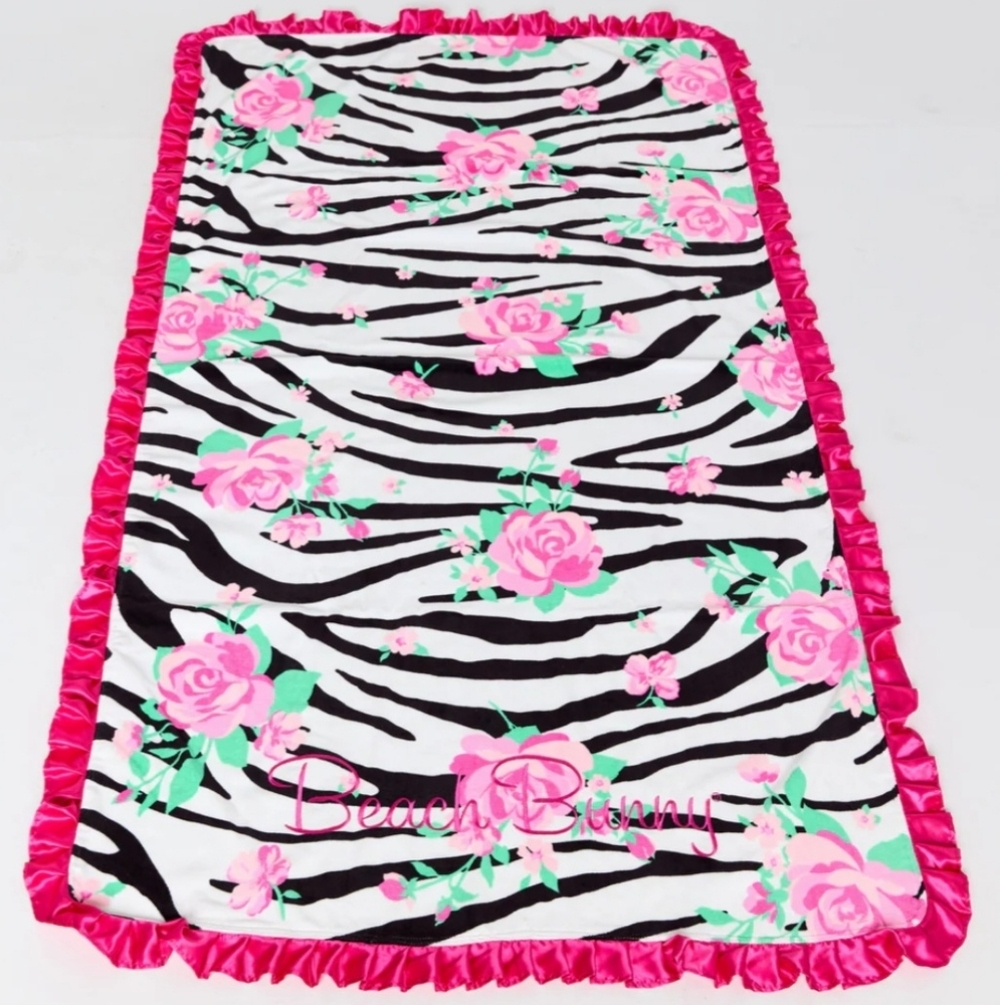 NWT Beach Bunny Pink Floral Zebra Beach Towel